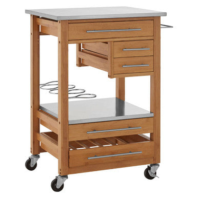 Orsina Harlow Bamboo Kitchen Trolley – 4 Drawer Rolling Storage Cart