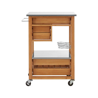 Orsina Harlow Bamboo Kitchen Trolley – 4 Drawer Rolling Storage Cart