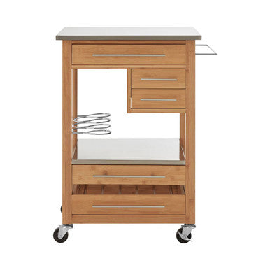 Orsina Harlow Bamboo Kitchen Trolley – 4 Drawer Rolling Storage Cart