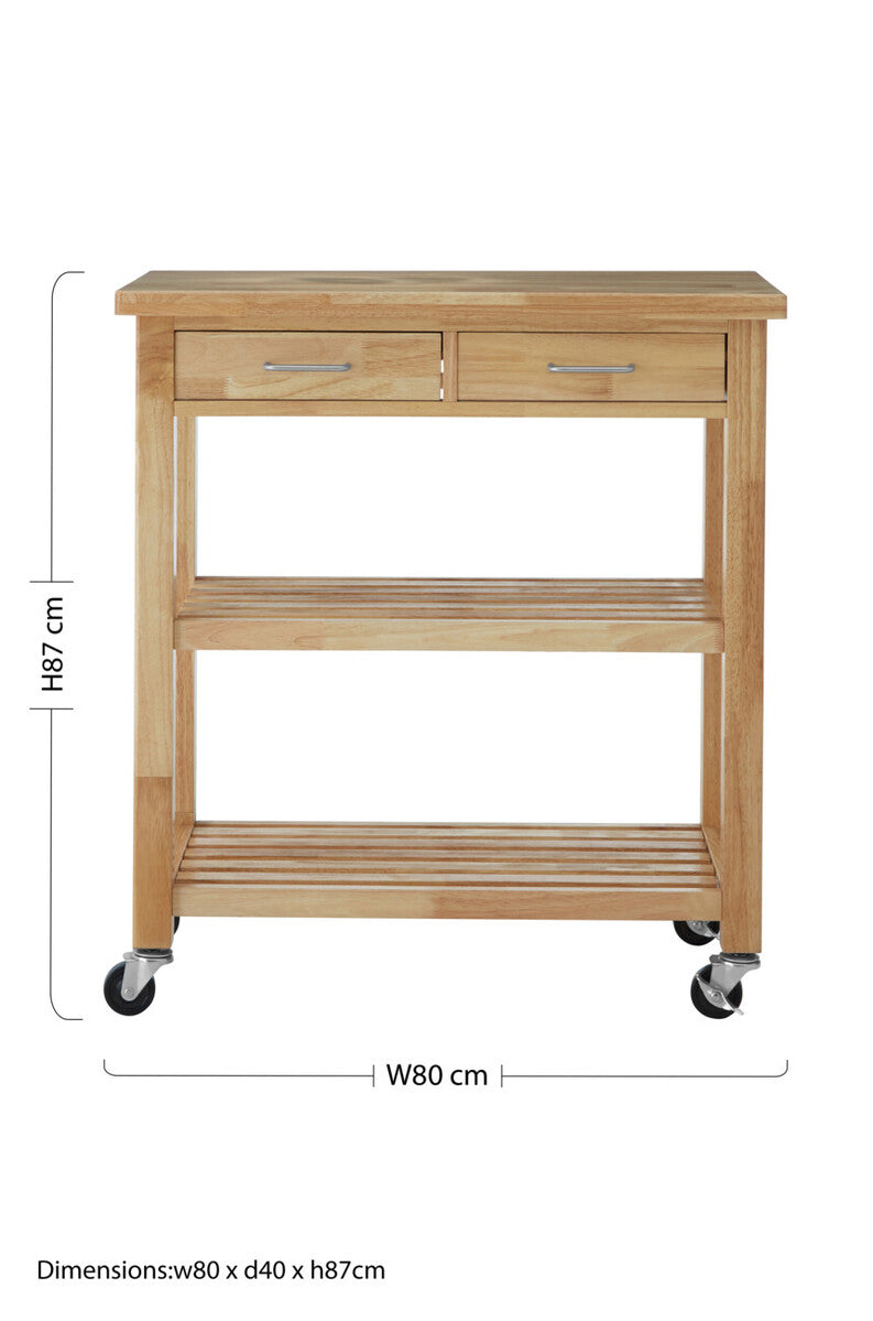 Orsina Harlow Glenn Tropical Hevea Wood Kitchen Trolley & Rolling Cart