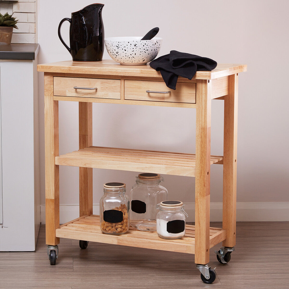 Orsina Harlow Glenn Tropical Hevea Wood Kitchen Trolley & Rolling Cart