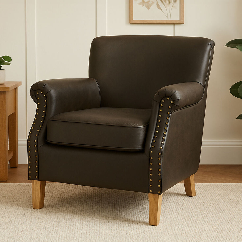 Orsina Trinity Brown Leather Effect Armchair – Vintage Style Accent Chair