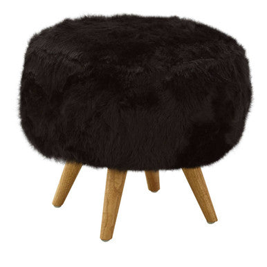 Orsina Cabaret Black Fur Effect Stool – Modern Plush Vanity Footrest