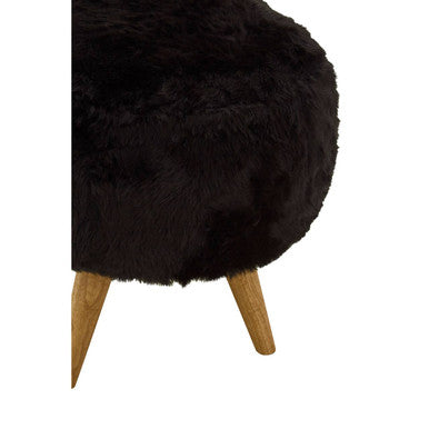 Orsina Cabaret Black Fur Effect Stool – Modern Plush Vanity Footrest