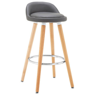 Normann Grey Bar Stool | Faux Leather Kitchen Seat with Beech Legs