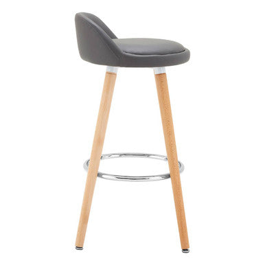 Normann Grey Bar Stool | Faux Leather Kitchen Seat with Beech Legs