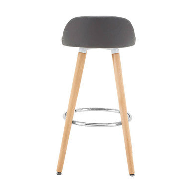 Normann Grey Bar Stool | Faux Leather Kitchen Seat with Beech Legs