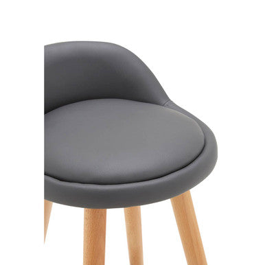 Normann Grey Bar Stool | Faux Leather Kitchen Seat with Beech Legs