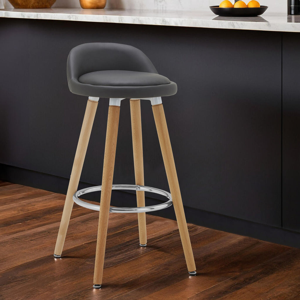 Normann Grey Bar Stool | Faux Leather Kitchen Seat with Beech Legs