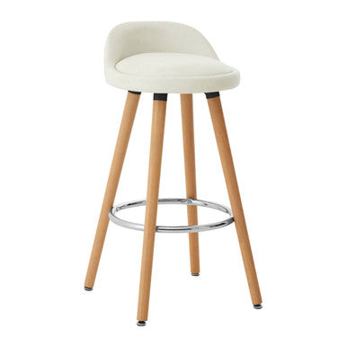 Orsina Normann White Bar Stool – Faux Leather Kitchen Seat with Beech Legs