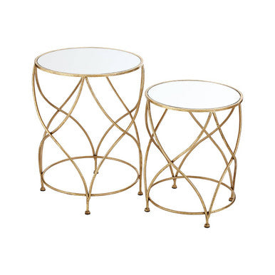 Orsina Marcia Mirrored Top Side Tables – Gold Metal Accent Set