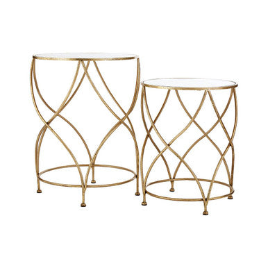 Orsina Marcia Mirrored Top Side Tables – Gold Metal Accent Set