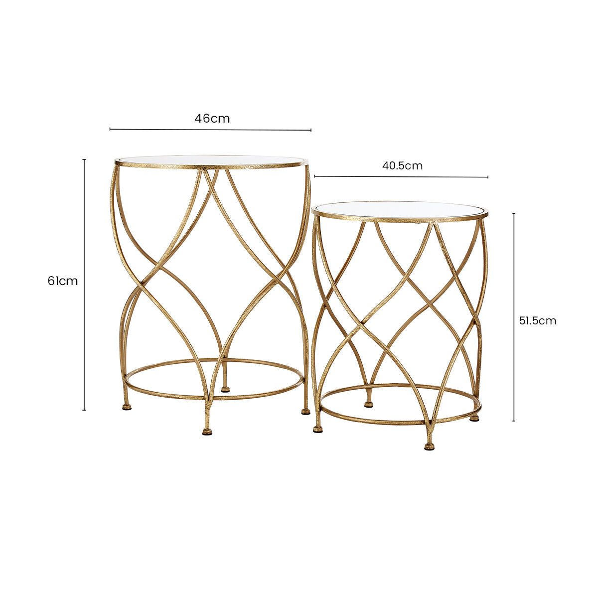 Orsina Marcia Mirrored Top Side Tables – Gold Metal Accent Set