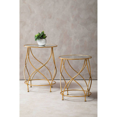 Orsina Marcia Mirrored Top Side Tables – Gold Metal Accent Set