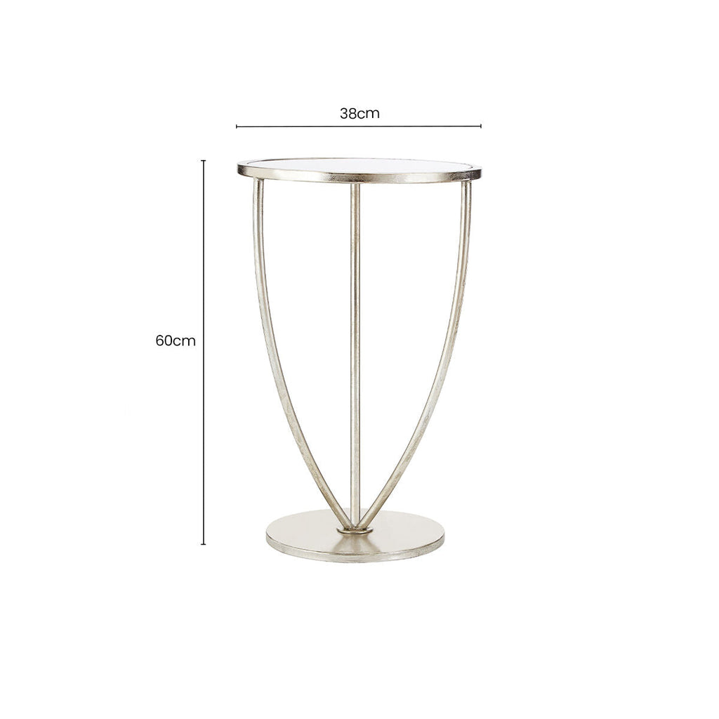 Orsina Marcia Mirrored Side Table – Silver Finish Metal Accent Table