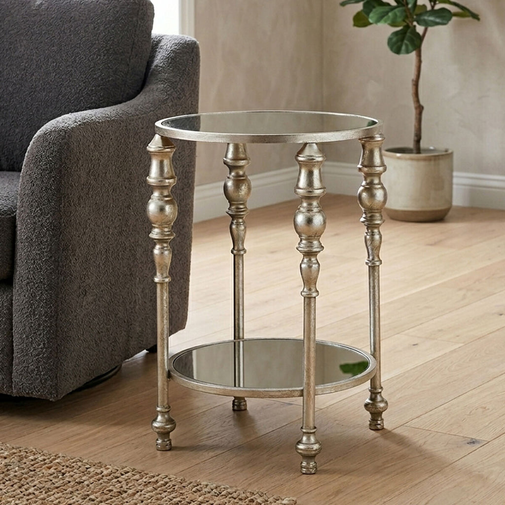 Orsina Marcia Two Tier Side Table – Silver Finish Boutique Accent Table
