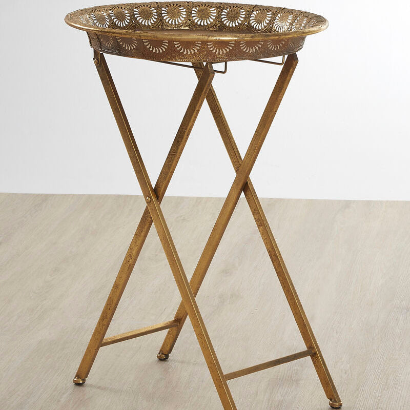 Orsina Reza Gold Iron Folding Tray Table – Weathered Metallic Side Table