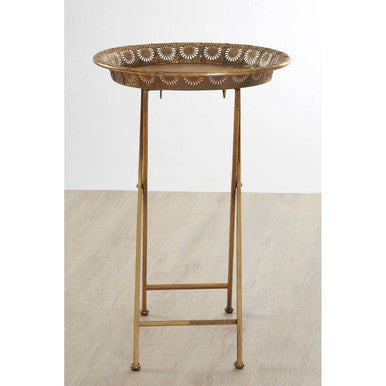 Orsina Reza Gold Iron Folding Tray Table – Weathered Metallic Side Table