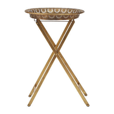 Orsina Reza Gold Iron Folding Tray Table – Weathered Metallic Side Table