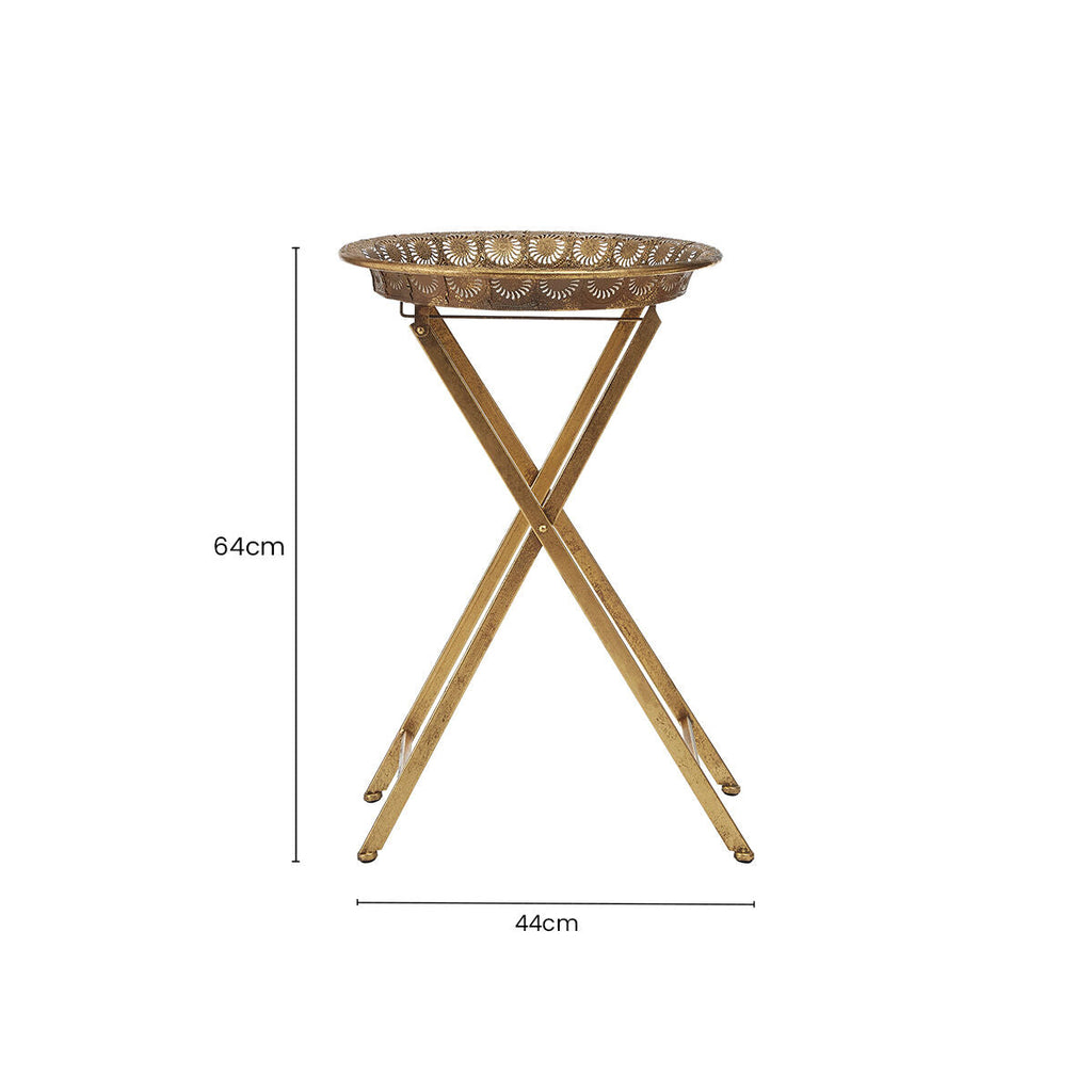 Orsina Reza Gold Iron Folding Tray Table – Weathered Metallic Side Table
