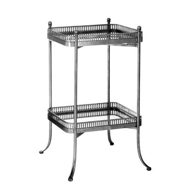 Orsina Antique Silver Mirrored Tray Table – Latticed Iron Side Table