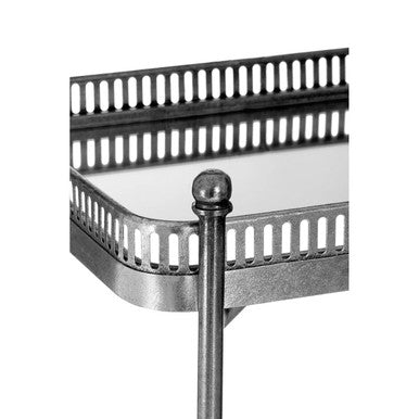 Orsina Antique Silver Mirrored Tray Table – Latticed Iron Side Table