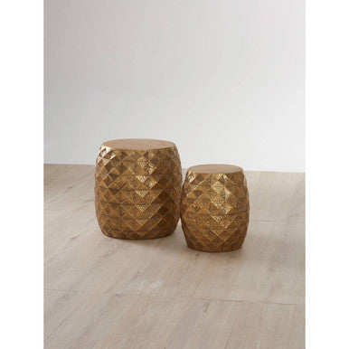 Orsina Reza Antique Gold Textured Stools and Side Tables - Set of 2