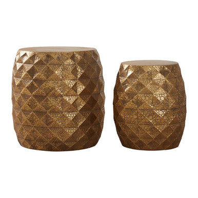 Orsina Reza Antique Gold Textured Stools and Side Tables - Set of 2