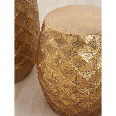 Orsina Reza Antique Gold Textured Stools and Side Tables - Set of 2