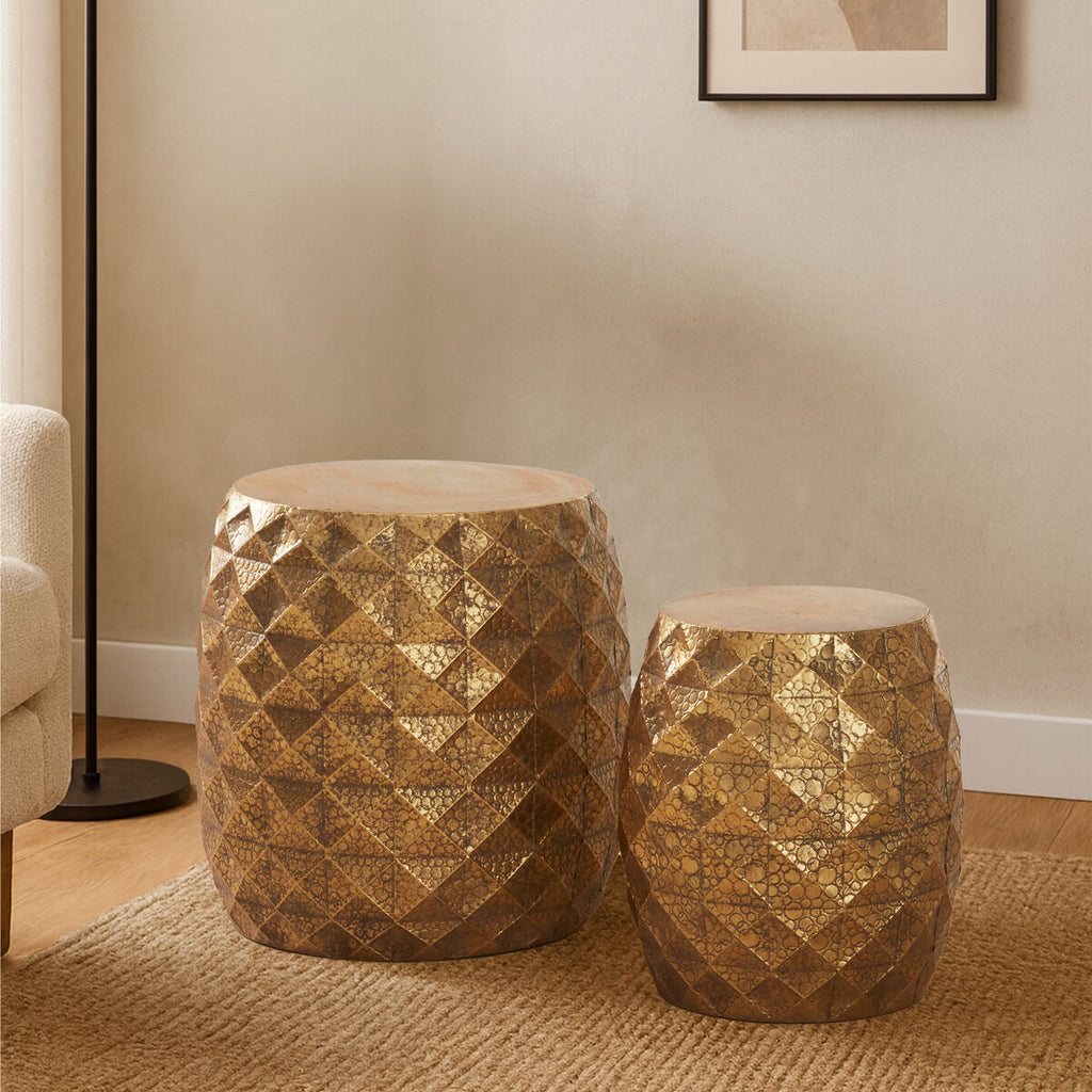 Orsina Reza Antique Gold Textured Stools and Side Tables - Set of 2