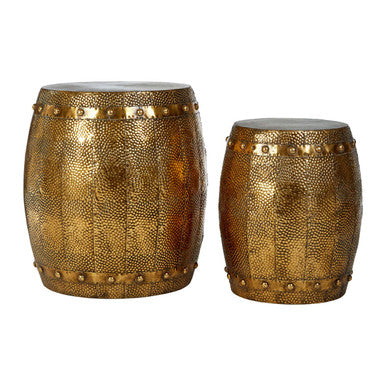 Orsina Reza Hammered Drum Stool and Side Table Set – Set of 2