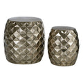 Orsina Reza Silver Textured Metal Stools & Side Tables – Set of 2