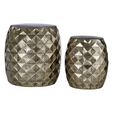 Orsina Reza Silver Textured Metal Stools & Side Tables – Set of 2
