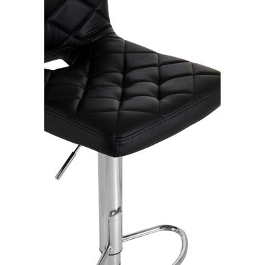 Orsina Tara Black Faux Leather Bar Stool – Adjustable Diamond Stitched