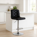 Orsina Tara Black Faux Leather Bar Stool – Adjustable Diamond Stitched