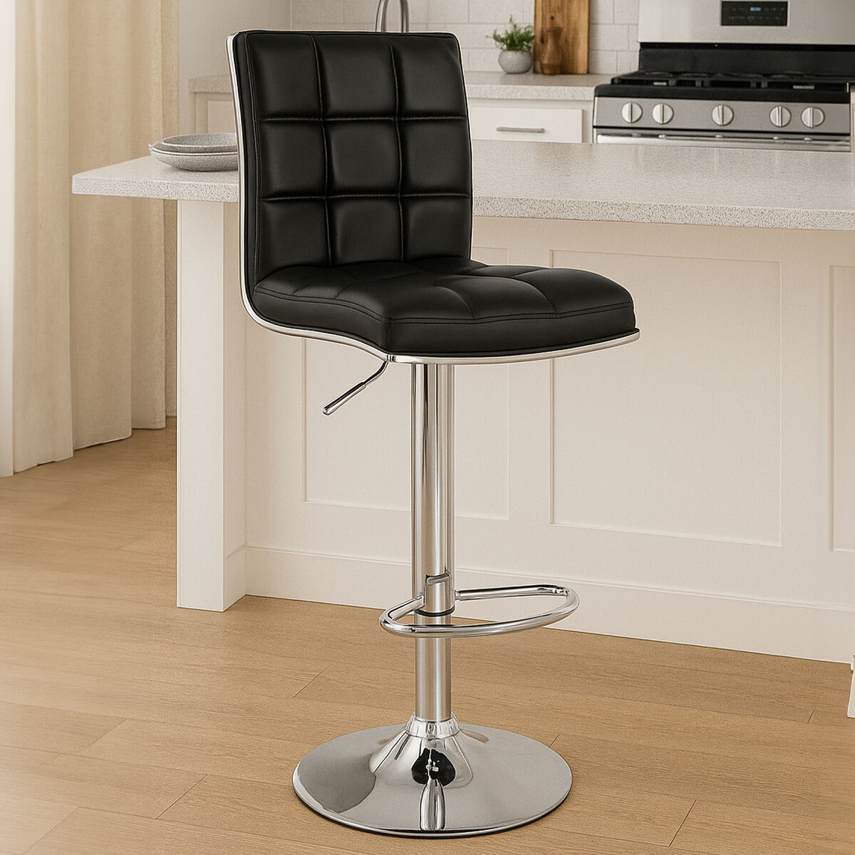 Orsina Tavor Black Faux Leather Bar Chair – Adjustable Modern Stool