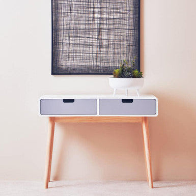 Orsina Milo Console Table – Slim 2-Drawer Entryway Table in White