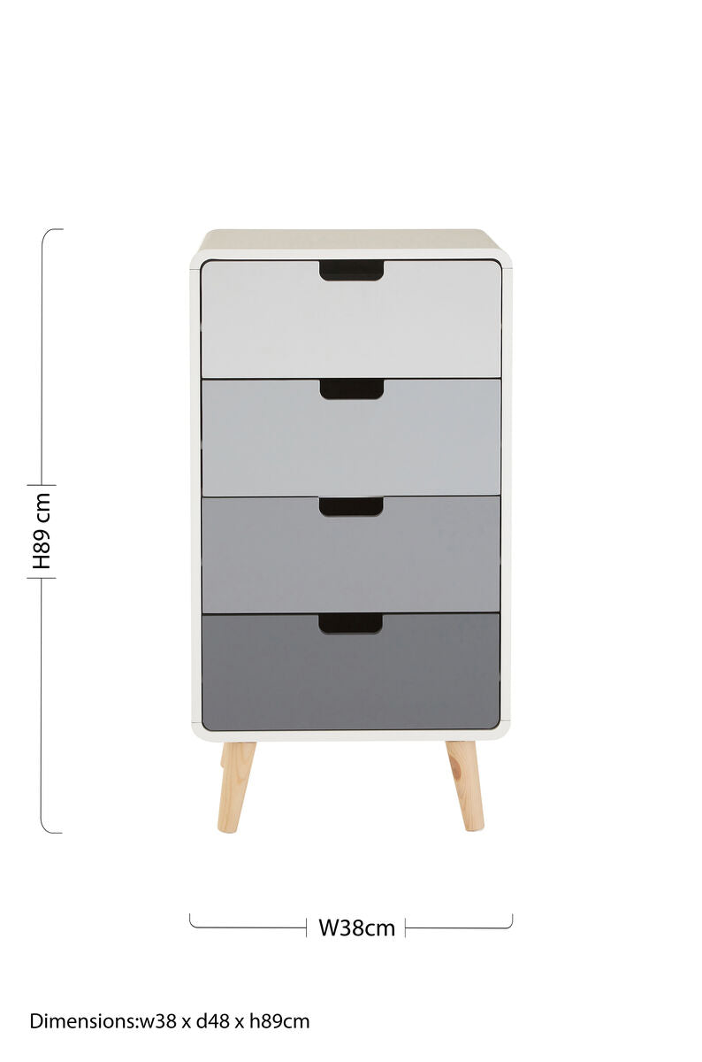 Orsina Milo 4 Drawer Cabinet – Modern Two-Tone Grey Storage Tallboy
