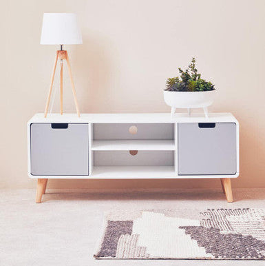 Milo TV Unit by Orsina – Modern Pinewood Media Console with Storage