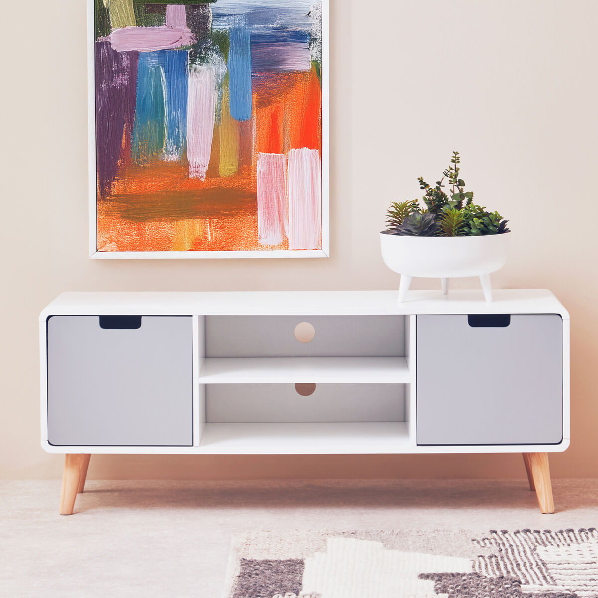 Milo TV Unit by Orsina – Modern Pinewood Media Console with Storage