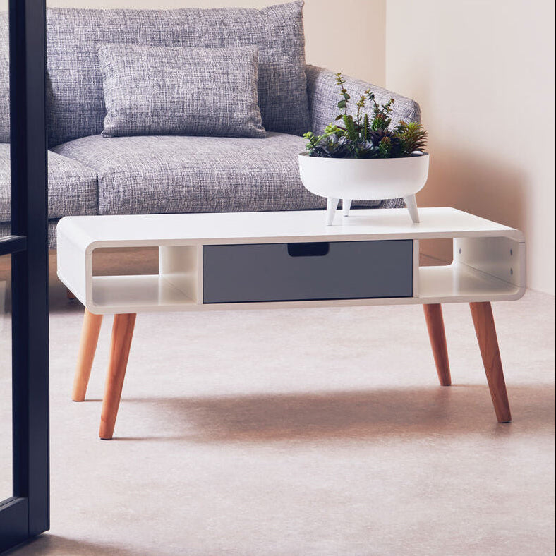 Orsina Milo Coffee Table – Scandinavian Grey & White Wood with Drawer