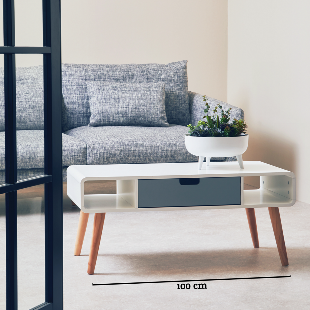 Orsina Milo Coffee Table – Scandinavian Grey & White Wood with Drawer