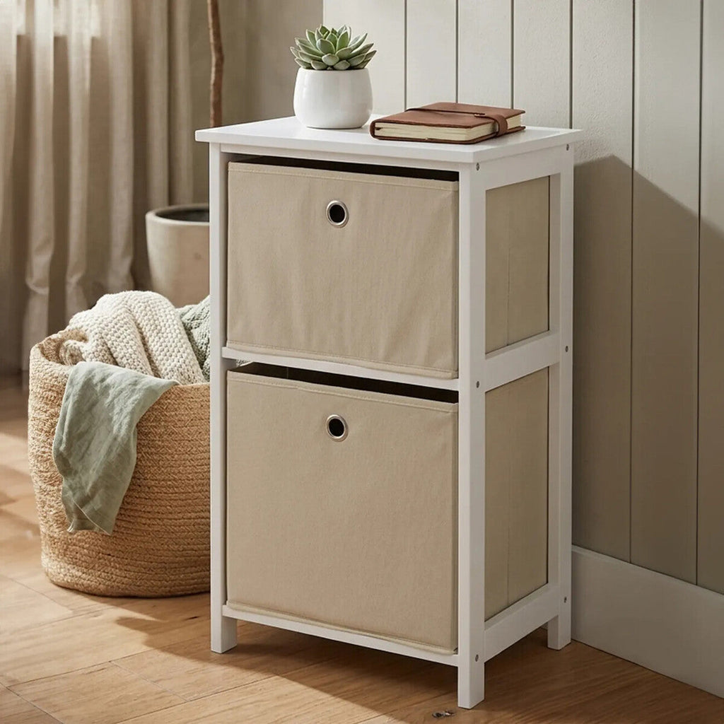 Orsina Lindo 2-Drawer Natural Fabric Storage Cabinet – Compact Organiser