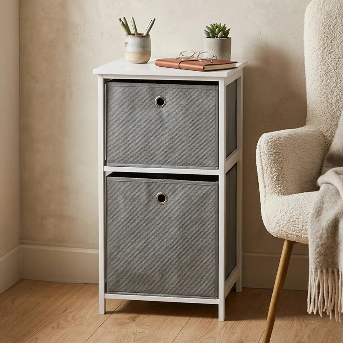 Orsina Lindo 2 Drawer Grey Fabric Storage Cabinet – Modern Organiser