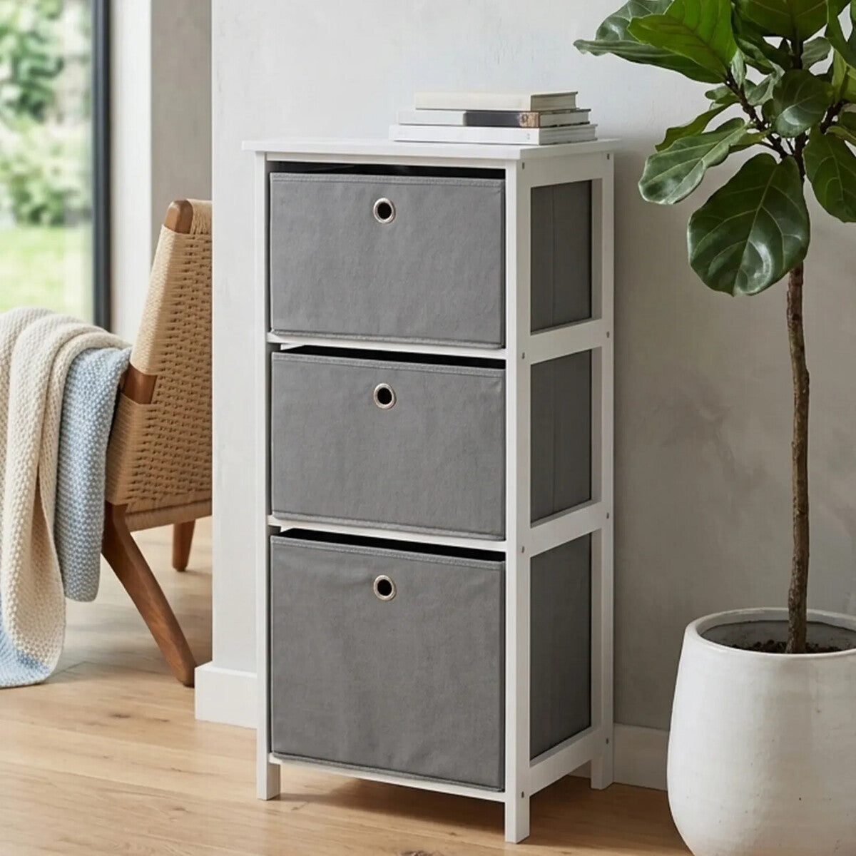 Orsina Lindo 3 Drawer Grey Fabric Storage Cabinet – Compact Bedroom Unit