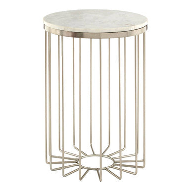 Orsina White Marble Side Table – Modern Iron Cage Design Accent Table