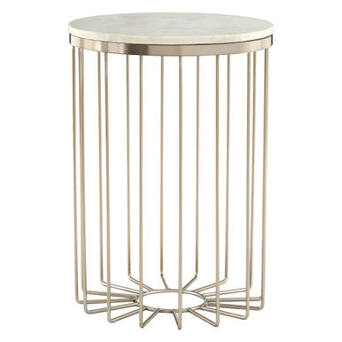 Orsina White Marble Side Table – Modern Iron Cage Design Accent Table