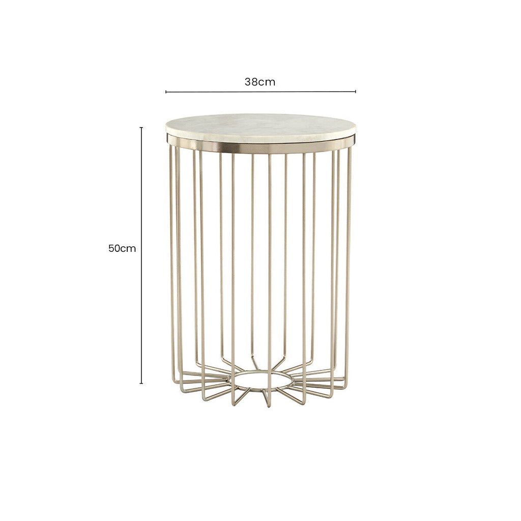 Orsina White Marble Side Table – Modern Iron Cage Design Accent Table
