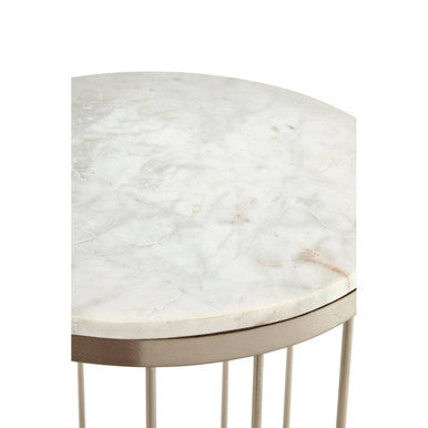 Orsina White Marble Side Table – Modern Iron Cage Design Accent Table