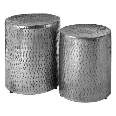 Orsina Templar Nickel Side Tables and Stools - Set of 2 Nesting Tables